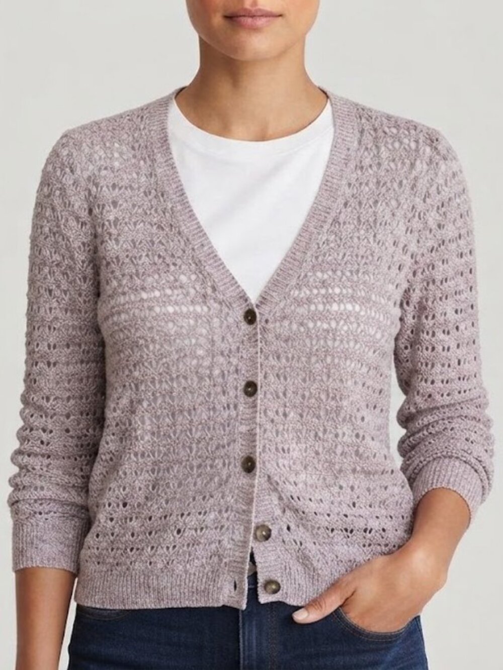 DKNY Open-Weave Button Cardigan